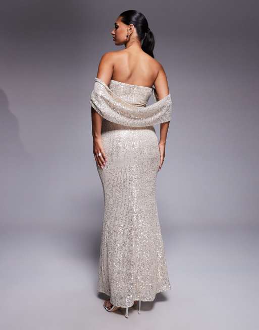 Jaded Rose - Robe bustier longue avec encolure en cœur et châle - Argenté, 4 de 4