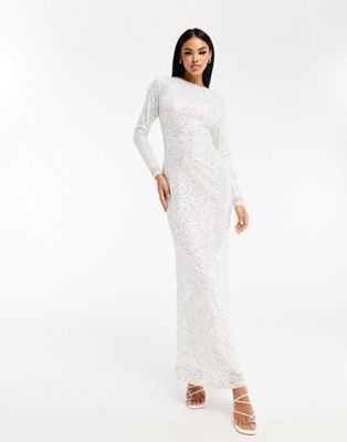 Jaded Rose long sleeve sequin maxi dress in silver - ASOS Price Checker