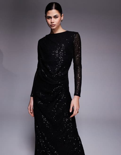 Jaded Rose - Robe longue à sequins et fronces - Noir, 4 de 4