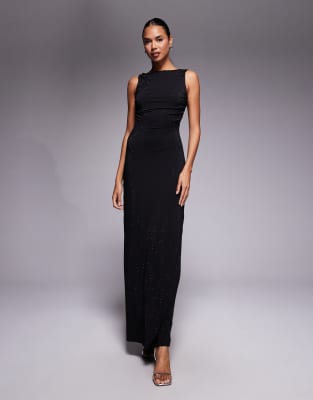 Jaded Rose - Robe longue dos nu à dos ouvert et strass thermocollé - Noir