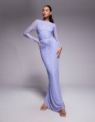 Jaded Rose - Robe longue près du corps à strass thermocollé et naud - Bleu