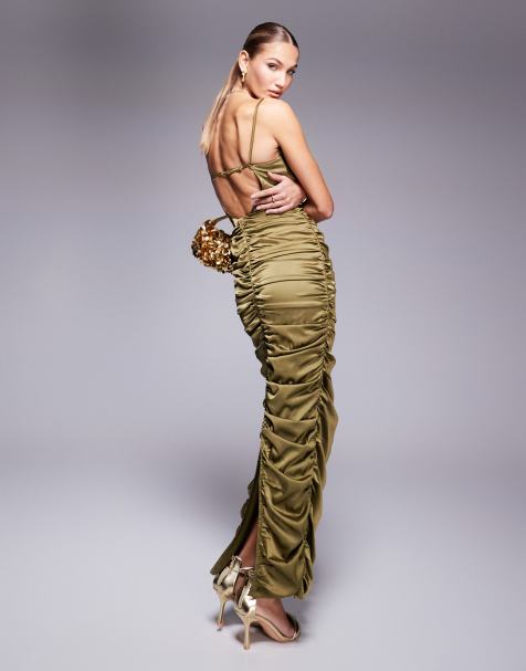 Jaded Rose ruched backless maxi dress in olive - view 1