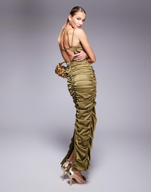 Jaded Rose ruched backless maxi dress in olive ASOS