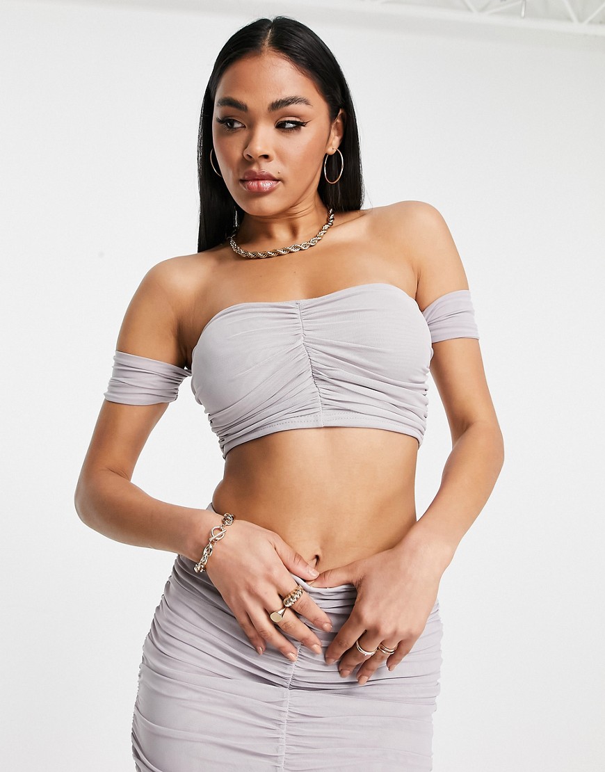 Jaded Rose ruched slinky crop top in soft gray - part of a set