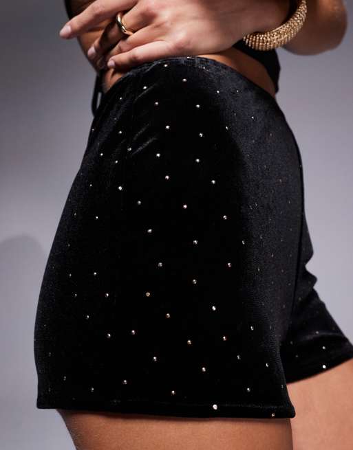 Jaded Rose diamante velvet hotpants in black