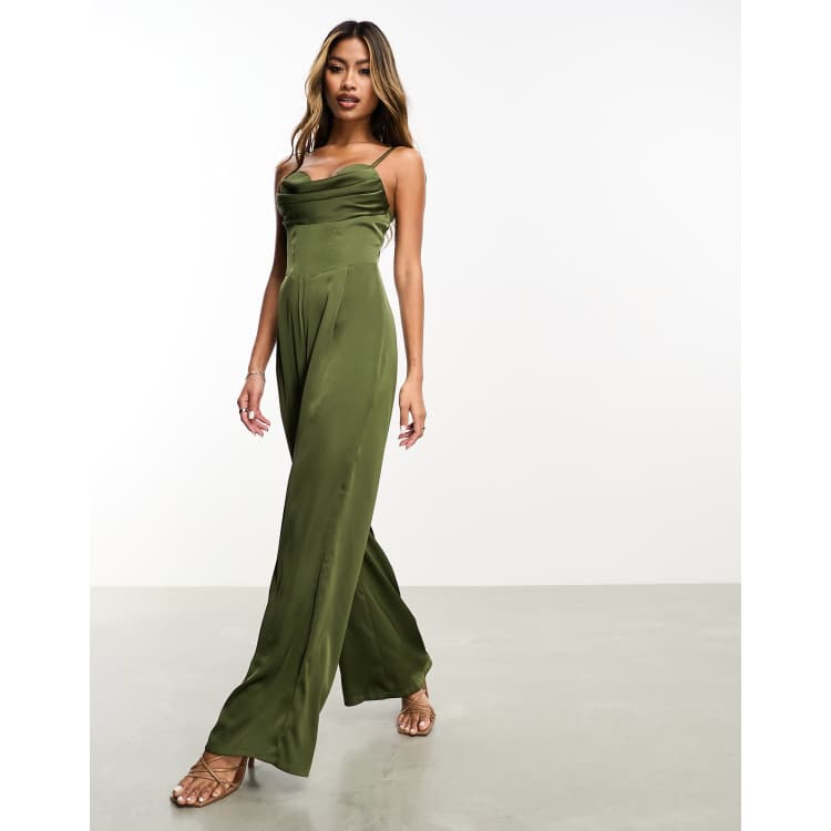 Jaded Rose satin corset jumpsuit in olive RcjShops