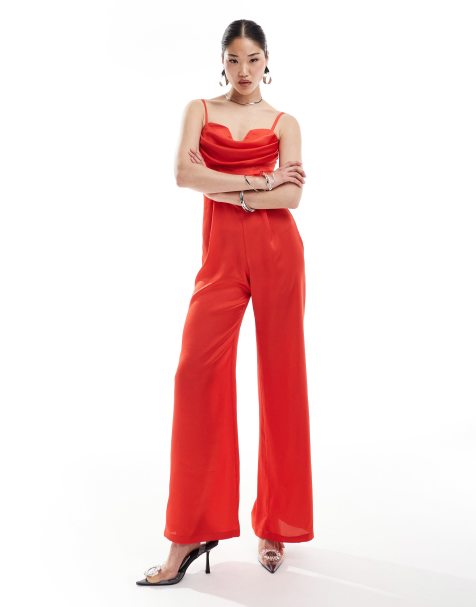 Jaded Rose satin corset jumpsuit in red - view 1