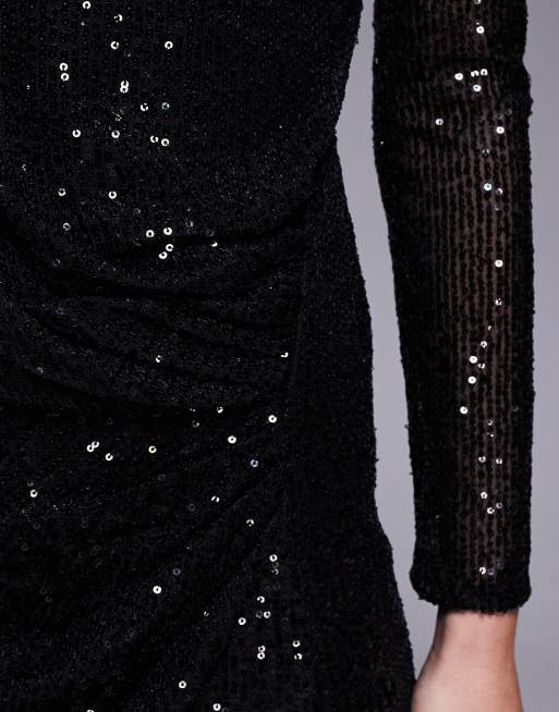 Jaded Rose sequin long sleeve ruched detail maxi dress in black, 2 of 4