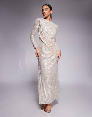 Jaded Rose Jaded Rose sequin modest maxi dress with ruched detail in silver