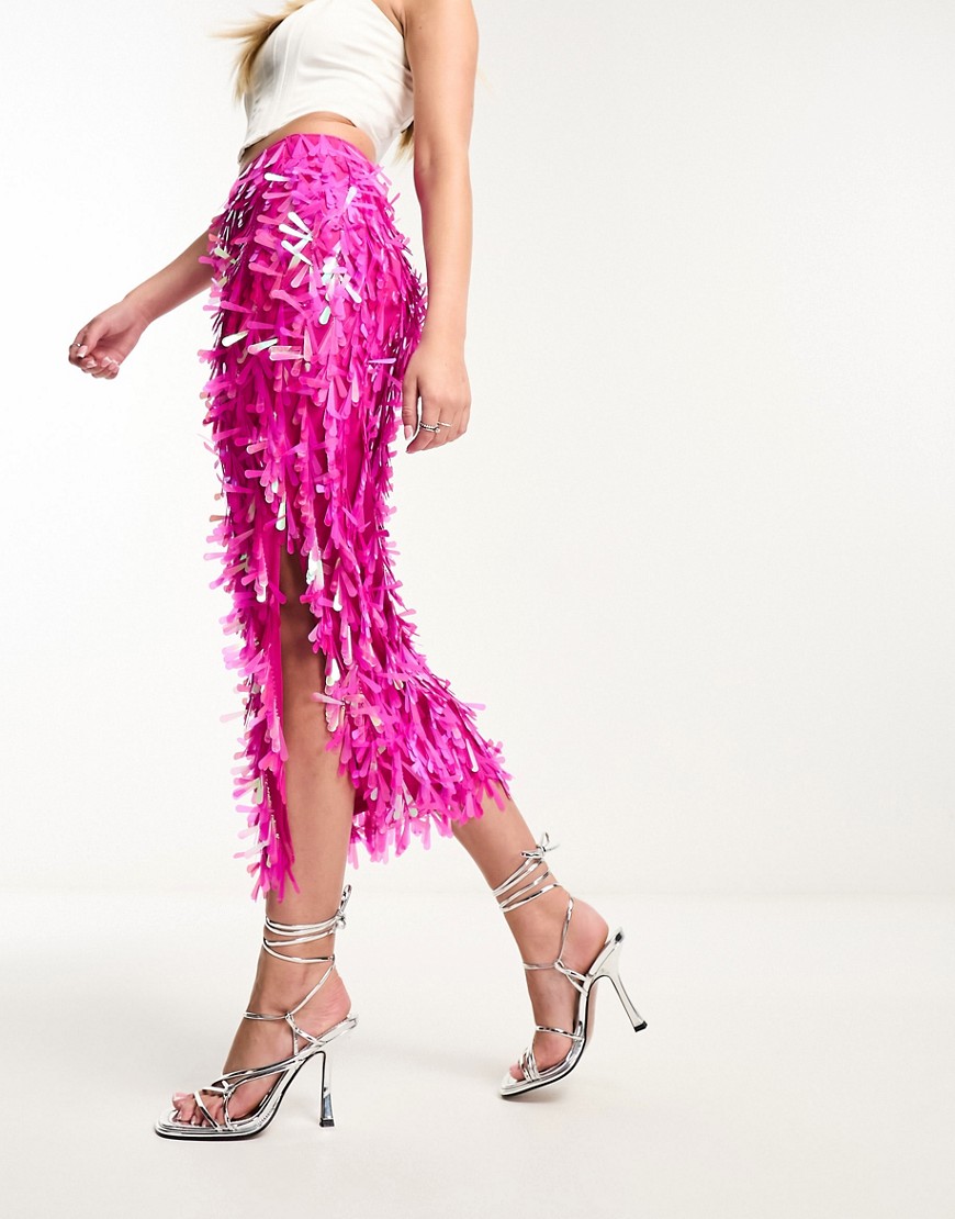 Jaded Rose Shard Sequin Maxi Skirt In Pink