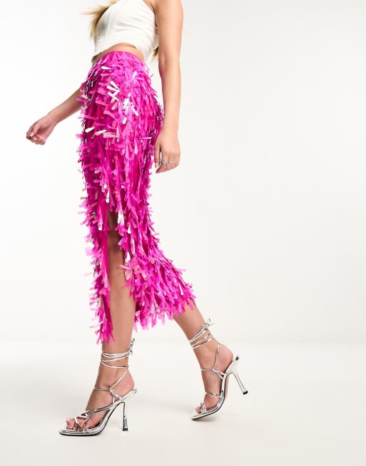 Pink sequin outlet maxi skirt