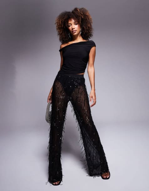 Women s Sequin Trousers Glitter Sparkly Trousers ASOS