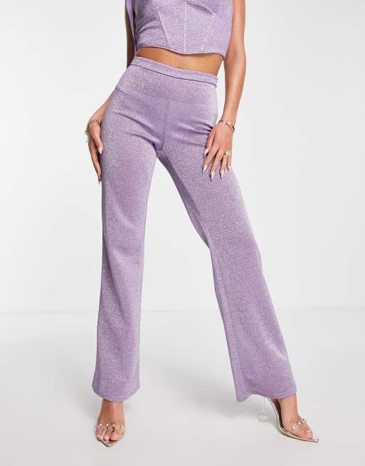  WDIRARA Women's 2 Piece Outfit Glitter Crop Bandeau Tube Top  and Flare Leg Party Pants Set Lilac Purple X-Small : Clothing, Shoes &  Jewelry