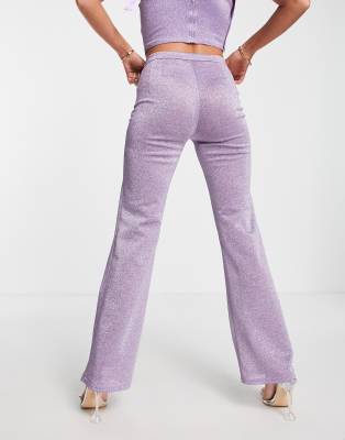 Starlet high rise flare pants in sheer rose embroidery - part of a set