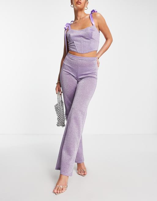 Jaded Rose sheer wide leg pants in lilac sparkle (part of a set)