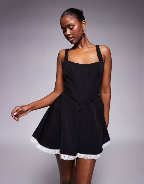 Jaded Rose – Spitzen-Minikleid in Schwarz mit eckigem Ausschnitt - view 1