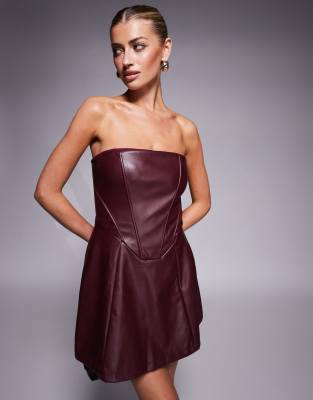 jaded rose structured pu mini dress in oxblood