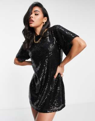 Jaded Rose t-shirt dress in black sequin