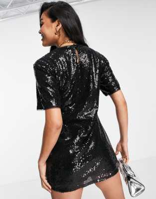 black sequins shirt dress