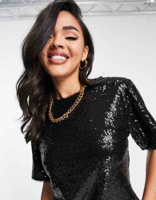 Black sequin t sales shirt