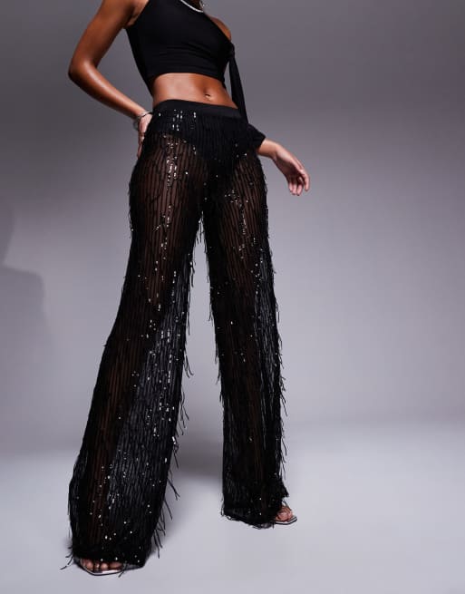 Jaded Rose Tall - Broek met franjes en lovertjes in zwart