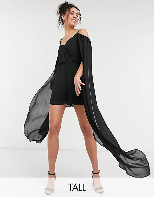 Jaded Rose Tall cold shoulder drape playsuit in black