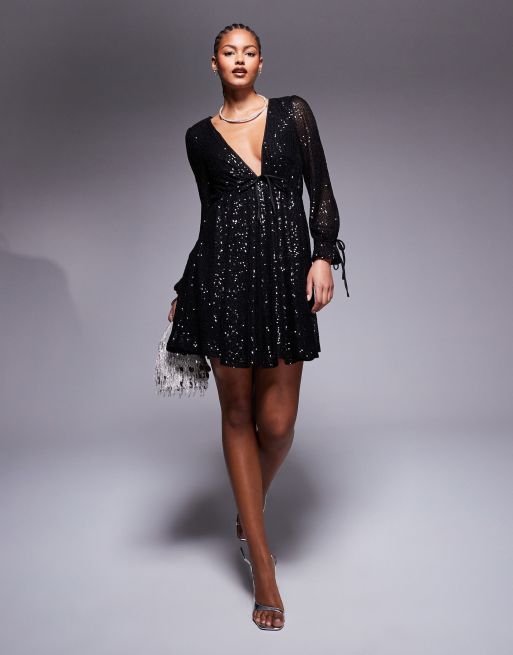 Jaded Rose Tall – Czarna cekinowa sukienka mini