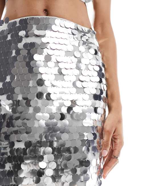 Tall Silver Matte Sequin Maxi Skirt