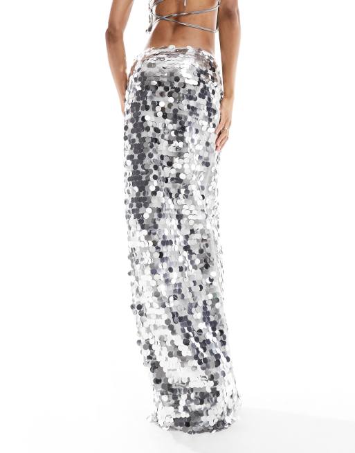 Tall Silver Matte Sequin Maxi Skirt