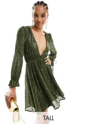 Jaded Rose Petite long sleeve sequin maxi dress in gold