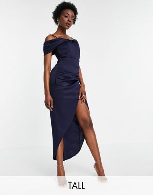 Jaded Rose Tall Exclusive Off Shoulder Drape Midaxi Dress In Navy ...