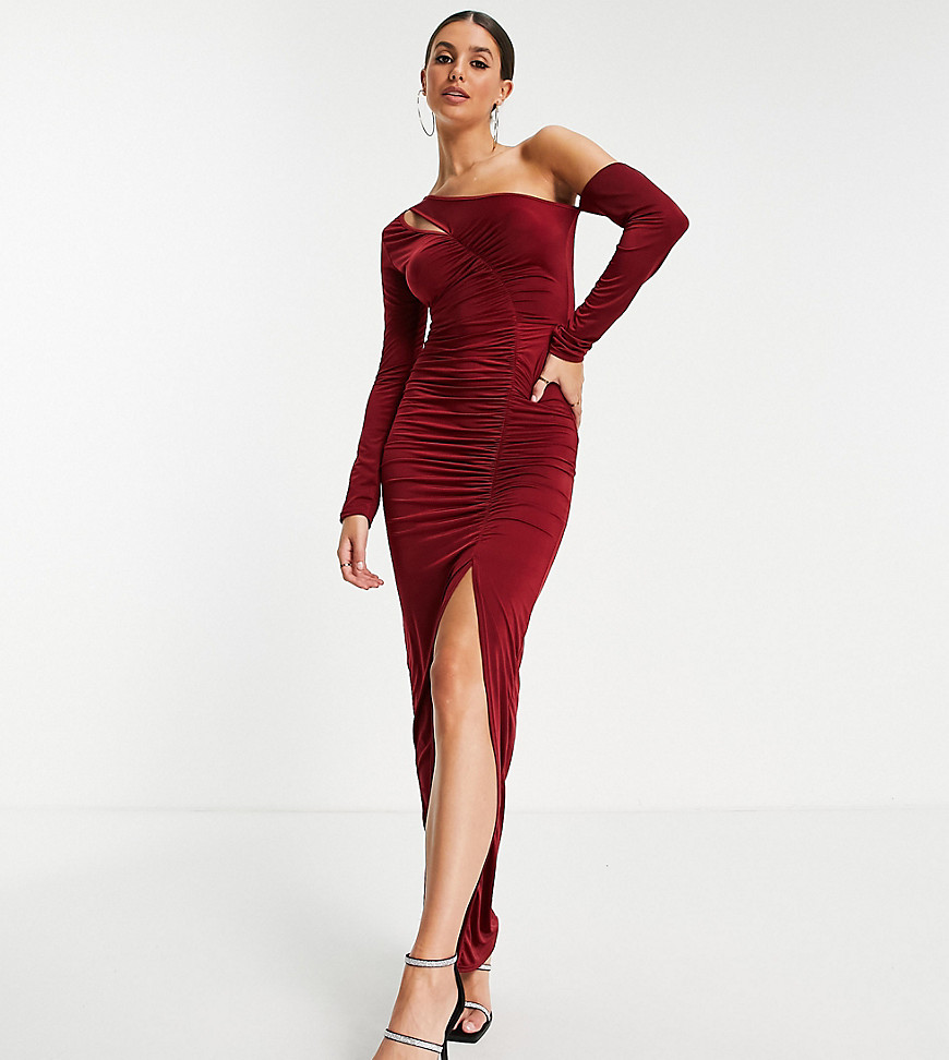 Jaded Rose Tall exclusive one shoulder cut out maxi dress in burgundy-Green