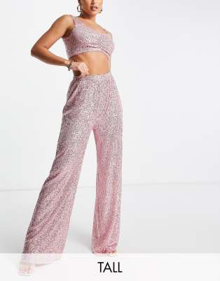 Defne Light Pink Sequin Three Piece Pants Set – Emprada