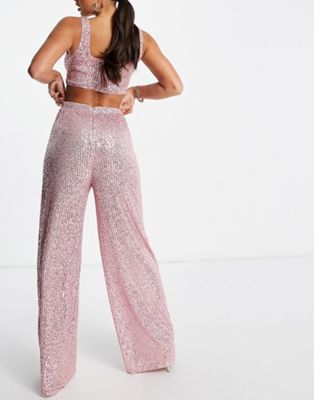 Jaded Rose Petite exclusive sequin pants in baby pink - part of a set