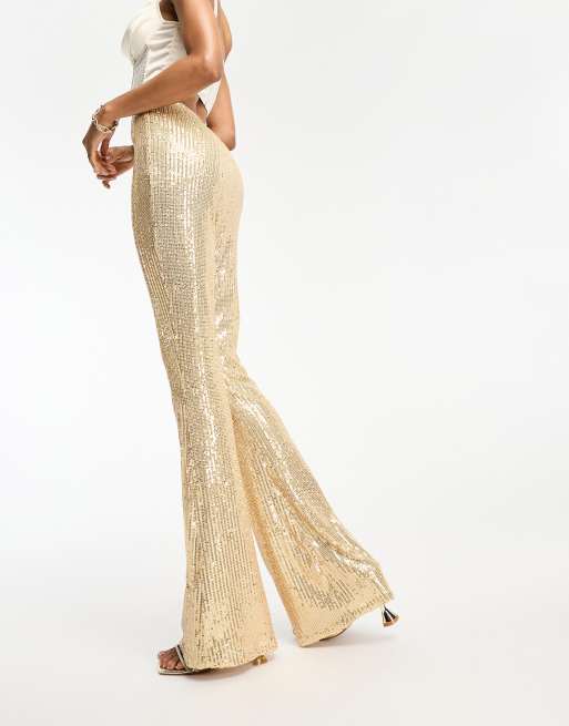 Jaded Rose Tall flared sequin flared pants in gold