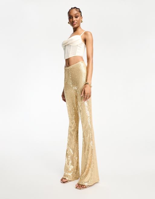 Jaded Rose Tall flared sequin flared pants in gold