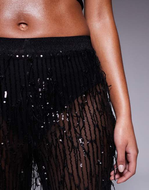 Jaded Rose Tall fringed sequin pants in black, 5 of 5