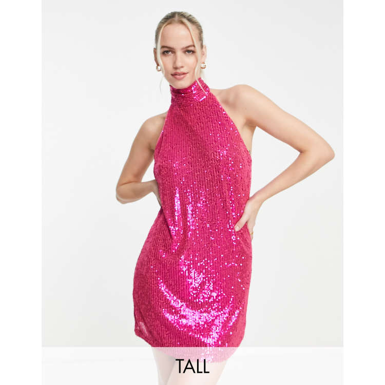 Jaded Rose Tall halterneck mini dress in hot pink sequin ASOS