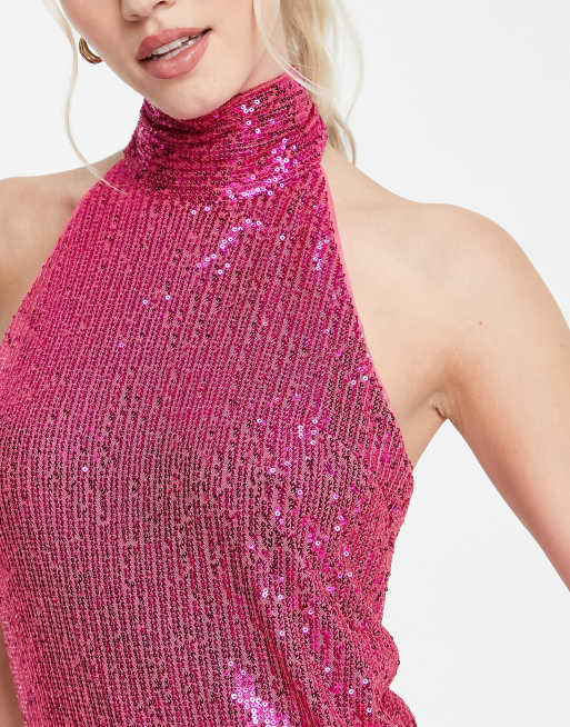 Pink sequin store halter top