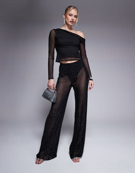 Jaded Rose Tall hotfix trouser co-ord in black - view 1