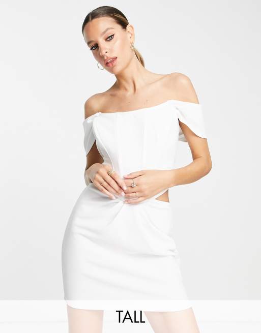 Jaded Rose Tall - Hvid offshoulder korset-minikjole