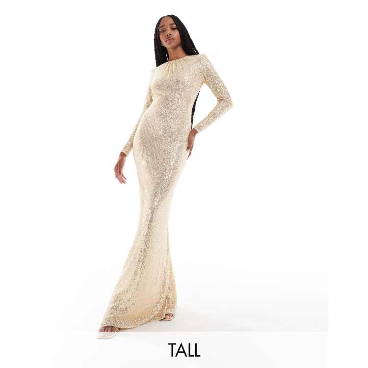Jaded Rose Tall long sleeve sequin maxi dress in gold | ASOS