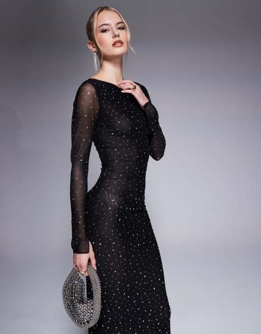 Jaded Rose - Tall - Maxi jurk met siersteentjes in zwart, 4 van 4