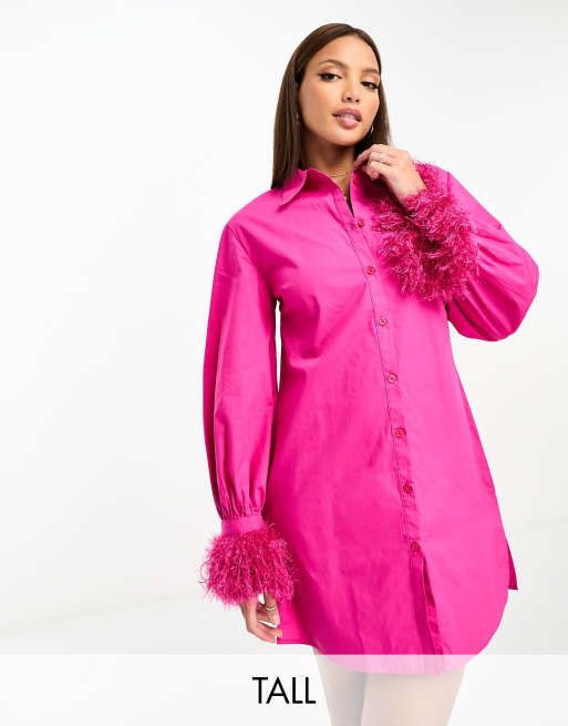 Jaded Rose Tall - Mini-overhemdjurk met lovertjes en imitatieveren in roze