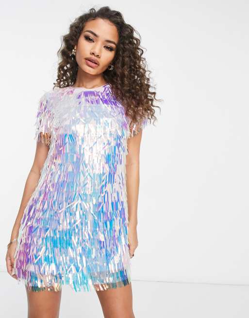 Jaded Rose Tall - Mini T-shirtjurk met kwastjes en lovertjes in zeemeerminkleuren