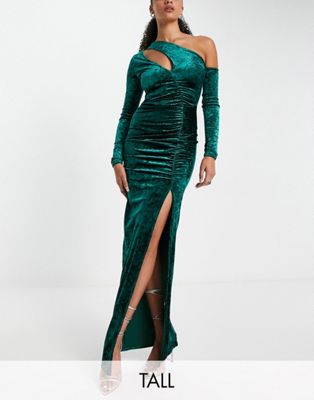 Jaded Rose Tall one shoulder maxi dress in emerald velvet