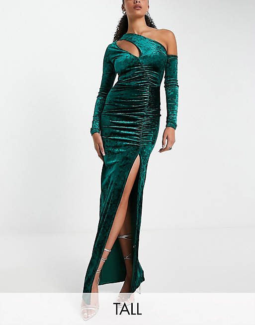 Jaded Rose Tall one shoulder maxi dress in emerald velvet