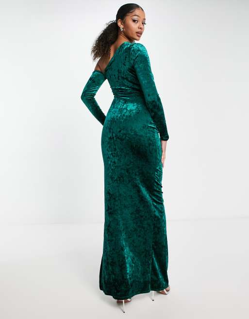 Jaded Rose Tall one shoulder maxi dress in emerald velvet, 2 of 4