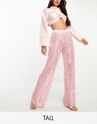 Jaded Rose Tall sequin fringe trouser in pink - ASOS Price Checker