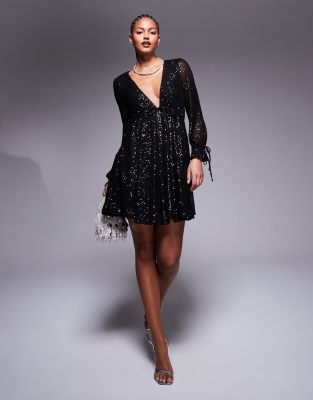 sequin mini dress in black